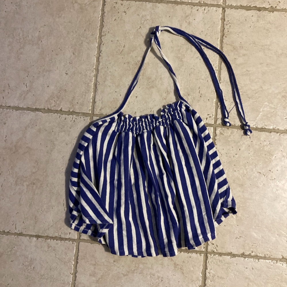 We The Free Free People 100% Cotton Blue and White Striped Halter Top Size Small
